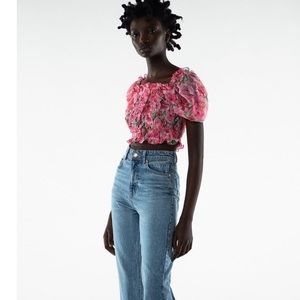 Zara Floral short sleeve stretchy top